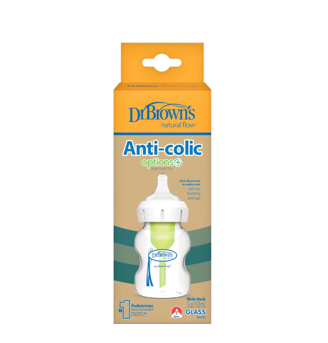 Dr. Brown’s – Biberon Qelqi Anti-Kolikë Options+ me Qafë të Gjerë 0m+